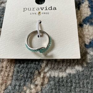 Pura Vida Silver and Blue Beaded Ring